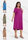 Wholesale Women's Plus Size Elegant Crew Neck Short Sleeve Embroidery Midi Dress - Liuhuamall