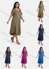 Wholesale Women's Plus Size Elegant Crew Neck Short Sleeve Embroidery Midi Dress - Liuhuamall