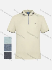 Wholesale Men's Casual Short Sleeve Checkboard Print Quarter Zipper Embroidery Logo Polo Shirts, LIUHUA CLOTHING WHOLESALE