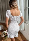 Wholesale Women's Sexy Sweetheart Neck Short Sleeve Tie Front Floral Print Shirred Bodycon Short Dress AY100# - Liuhuamall