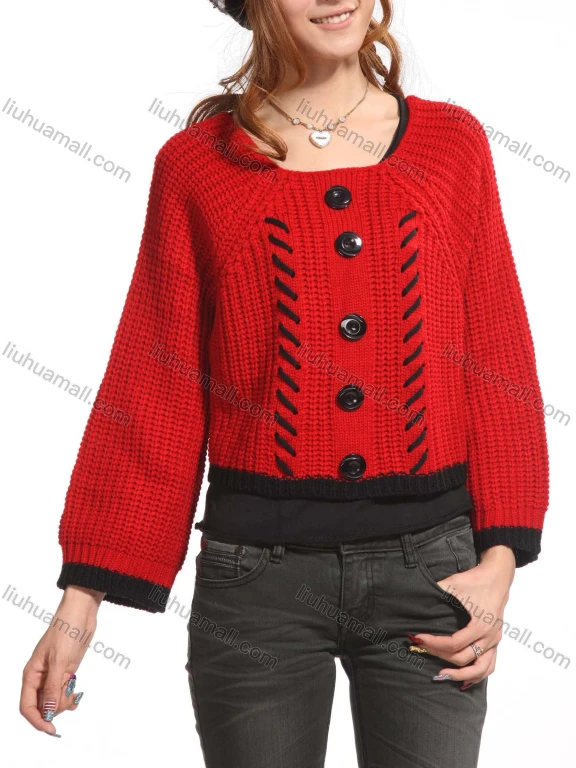 Wholesale Women's Casual Plain Crew Neck Button Decor Long Sleeve Knit Sweater Top 3088#