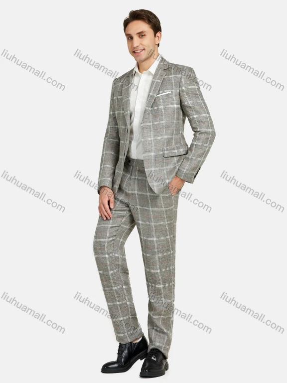 Wholesale Men's Fashion Lapel Plaid Print Single Breasted Pockets Blazer & Pants 2 Piece Suit Sets