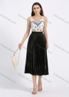 Wholesale Women's Casual Satin A Line Pleated Plain Midi Skirt - Liuhuamall