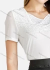 Wholesale Women's Casual Sweetheart Neck Short Sleeve Lace Applique Rhinestone Tops - Liuhuamall
