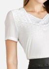 Wholesale Women's Casual Sweetheart Neck Short Sleeve Lace Applique Rhinestone Tops - Liuhuamall