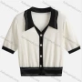 Wholesale Women's Casual Collared Button Down Contrast Crop Top 8107# preview