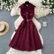 Wholesale Women's Casual Sleeveless Lapel Collar Button Front Belted Pleated A-Line Midi Dress #3256 Dark Red Clothing Wholesale Market Liuhua