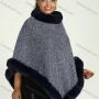 Wholesale Women's Faux Fur Lined Collared Fuzzy Trim Fringe Hem Poncho preview