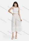 Wholesale Women's Casual Plain Eyelet Embroidered Lace Tiered Cropped Pants 56111# - Liuhuamall