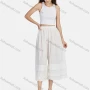 Wholesale Women's Casual Plain Eyelet Embroidered Lace Tiered Cropped Pants 56111# preview