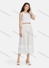 Wholesale Women's Casual Plain Eyelet Embroidered Lace Tiered Cropped Pants 56111# - Liuhuamall