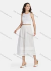 Wholesale Women's Casual Plain Eyelet Embroidered Lace Tiered Cropped Pants 56111# - Liuhuamall