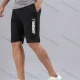 Wholesale Men's Letter Graphic Athletic Workout Elastic Waist Shorts Y7148# Black Clothing Wholesale Market Liuhua