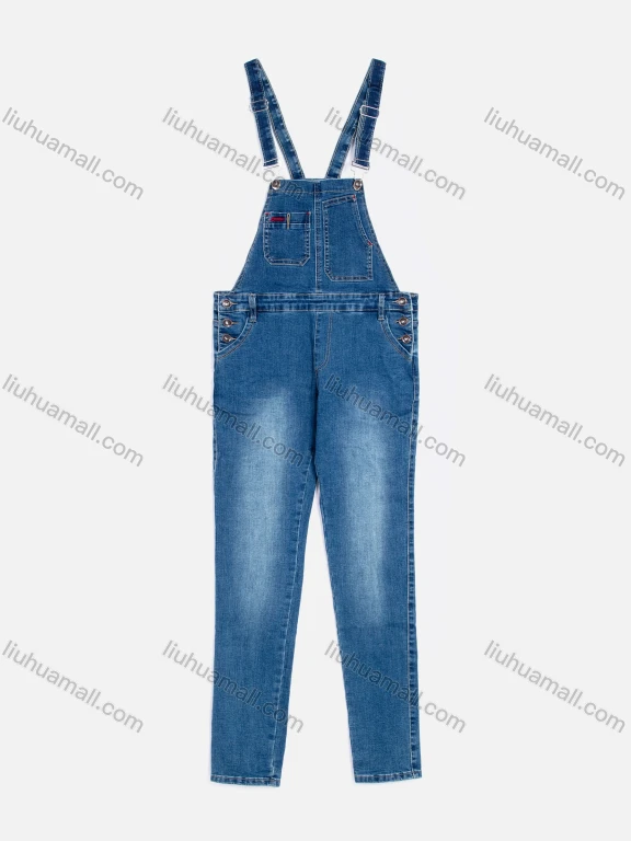 Wholesale Women's Casual Wash Distressed Straight Leg Ankle Length Denim Overall With Adjustable Suspenders