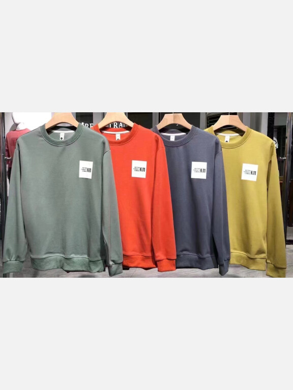 Men's 100%Cotton Casual Labelled Round Neck Long Sleeve Pullover Sweatshirt 8818#, Clothing Wholesale Market -LIUHUA, 