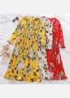 Wholesale Women's Ruffle Ditsy Floral Print Wrap V Neck Shirred Long Sleeve Maxi Dress 1633-4652# - Liuhuamall