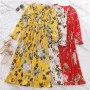 Wholesale Women's Ruffle Ditsy Floral Print Wrap V Neck Shirred Long Sleeve Maxi Dress 1633-4652# preview