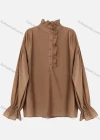 Wholesale Women's Elegant Ruffle Neck Poet Sleeve Button Front Ruffle Trim Plain Blouse 799163# - Liuhuamall