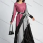 Wholesale Women's Casual Colorblock Round Neck A-line Maxi Dress With Belt preview