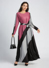 Wholesale Women's Casual Colorblock Round Neck A-line Maxi Dress With Belt - Liuhuamall