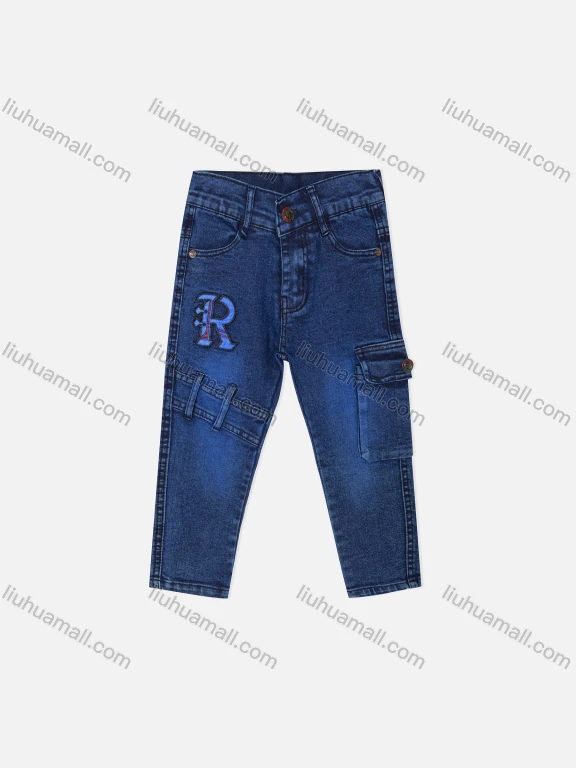 Wholesale Boy's Casual Distressed Letter Embroidery Straight Leg Ankle Length Jean