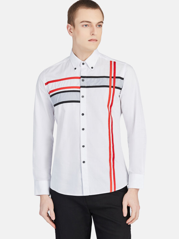 Men's Casual Collared Long Sleeve Button Down Striped Shirt P001-3#, Clothing Wholesale Market -LIUHUA, 