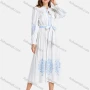 Wholesale Women's Casual Notched Neck Poet Sleeve Tie Front Embroidery Floral Print Midi Dress With Belt preview