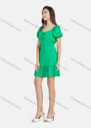 Wholesale Women's Casual Plain Puff Sleeve Lace Up Ruffle Hem Short Dress - Liuhuamall