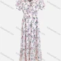 Wholesale Women's Elegant Short Sleeve V Neck Ruffle Trim Floral Print Maxi Dress LS3004# preview