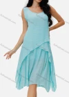 Wholesale Women's Casual Sweetheart Neck Tiered Pain A-Line Knee Length Dress - Liuhuamall