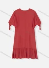 Wholesale Women's Plain V Neck Short Sleeve Zipper Back Ruffle Hem Plain Short Dress - Liuhuamall