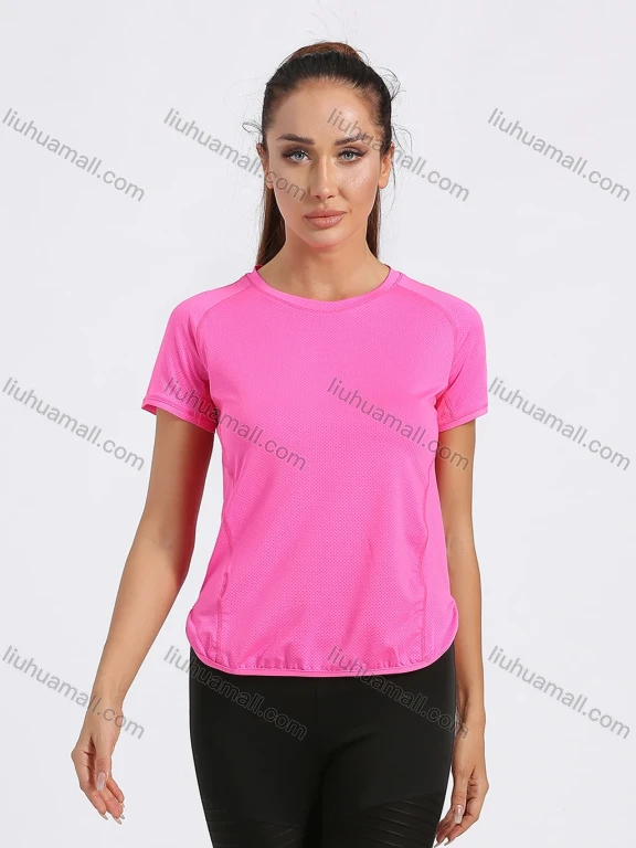 Wholesale Women's Sporty Crew Neck Short Sleeve Plain Quick-dry Breathable Curved Hem Athletic T-shirt