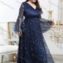 Wholesale Women's Elegant V Neck See Through Sleeve Embroidery Lace Maxi Evening Dress preview