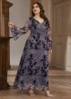 Wholesale Women's Elegant V Neck Long Sleeve Maxi Chiffon Evening Dress - Liuhuamall