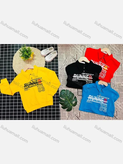 Wholesale Boy's Comfy Long Sleeve Letter Print Button Elastic Polo Shirt