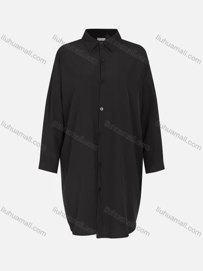 Wholesale Women's Casual Plain Long Sleeve Collared Drop Shoulder Mid Length Shirt 1326#