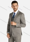 Wholesale Men's Button Blazer&Vest&Suit Pants 3-Piece Plaid Slim Fit Suit Sets - Liuhuamall