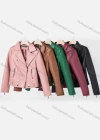 Wholesale Women's Casual Lapel Long Sleeve Zipper Plain Leather Crop Biker Jacket - Liuhuamall