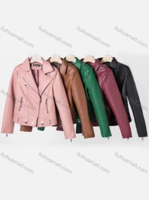 Wholesale Women's Casual Lapel Long Sleeve Zipper Plain Leather Crop Biker Jacket, LIUHUA CLOTHING WHOLESALE