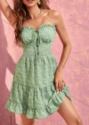 Wholesale Women's Sexy Casual Strapless Sleeveless Tie Front Single Breasted Ruffle Hem Short Dress AY120# - Liuhuamall