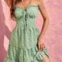 Wholesale Women's Sexy Casual Strapless Sleeveless Tie Front Single Breasted Ruffle Hem Short Dress AY120# preview