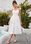 Wholesale Women's Spaghetti Strap Button Front Plain Midi Cami Dress AY230# - Liuhuamall
