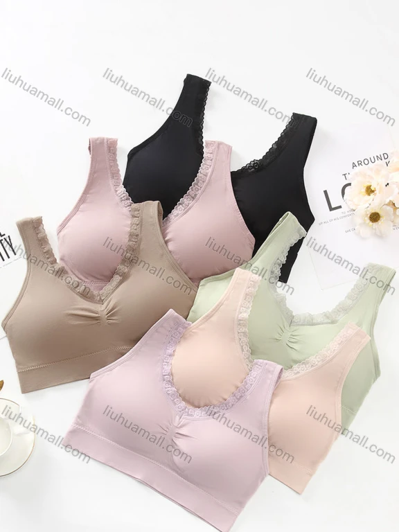 Wholesale Women's Basics Plain Breathable Lace Trim Built-in Bra Lingerie 219#