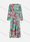 Wholesale Women's Casual Round Neck Ruffle Trim Floral Print Shirred Long Sleeve Maxi Dress Y20041# - Liuhuamall