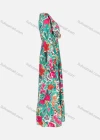Wholesale Women's Casual Round Neck Ruffle Trim Floral Print Shirred Long Sleeve Maxi Dress Y20041# - Liuhuamall