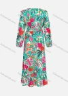 Wholesale Women's Casual Round Neck Ruffle Trim Floral Print Shirred Long Sleeve Maxi Dress Y20041# - Liuhuamall