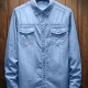 Wholesale Men's Casual Plain Flap Pocket Button Down Long Sleeve Denim Jacket Light Blue 65% Elatsic Cotton Clothing Wholesale Market Liuhua