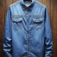 Wholesale Men's Casual Plain Flap Pocket Button Down Long Sleeve Denim Jacket Blue 65% Elatsic Cotton Clothing Wholesale Market Liuhua
