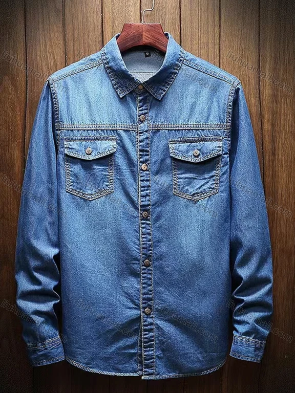 Wholesale Men's Casual Plain Flap Pocket Button Down Long Sleeve Denim Jacket