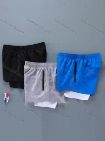 Wholesale Men's 2-in-1 Plain Quick Dry Elastic Waist Zipper Pockets Sporty Shorts, LIUHUA CLOTHING WHOLESALE